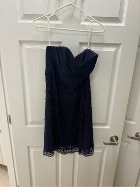 David's Bridal Navy One-Shoulder Lace Cocktail Dress